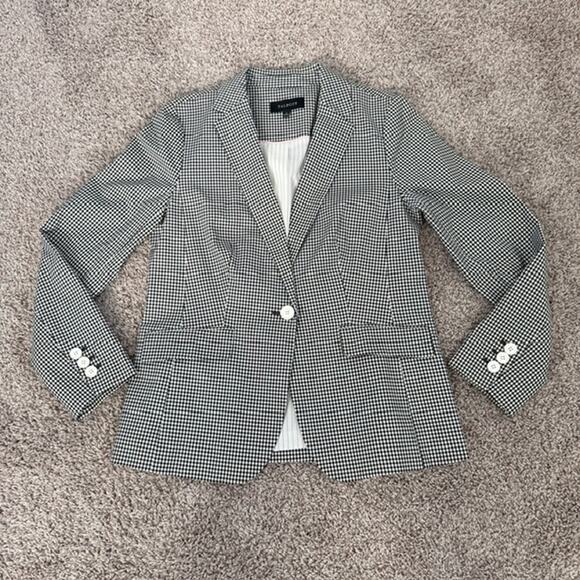 Talbots Gingham Single Button Blazer Black/White Pockets Vent Lined Women's 6 - Picture 13 of 13
